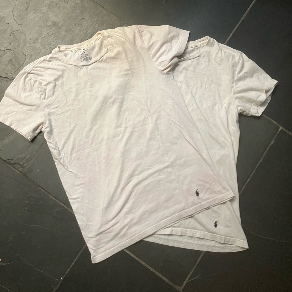 2 Men’s Size Medium Polo Ralph Lauren White Undershirts-one as is